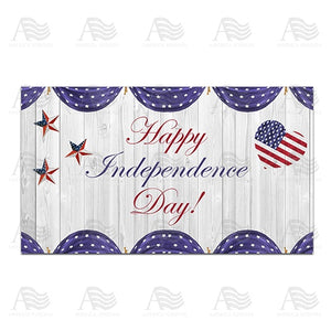 Happy Independence Day On White Wood Doormat