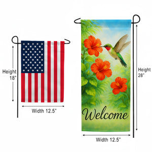 Welcome Hummingbird Hibiscus Double Sided Garden Banner Flag 12.5 x 28 inch
