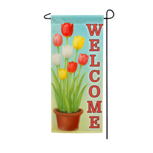 Welcome Spring Tulips Double Sided Garden Banner Flag 12.5 x 28 inch