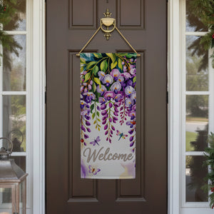 Welcome Wisteria Dragonfly Double Sided Garden Banner Flag 12.5 x 28 inch