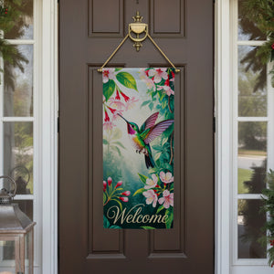 Welcome Hummingbird Fuchsia Double Sided Garden Banner Flag 12.5 x 28 inch