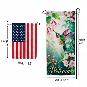 Welcome Hummingbird Fuchsia Double Sided Garden Banner Flag 12.5 x 28 inch