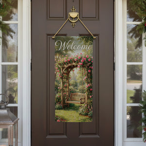 Welcome Rose Garden Arbor Double Sided Garden Banner Flag 12.5 x 28 inch