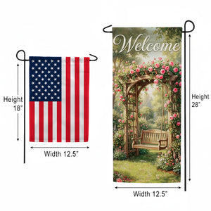 Welcome Rose Garden Arbor Double Sided Garden Banner Flag 12.5 x 28 inch
