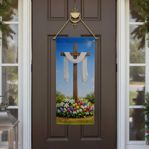 Easter Cross with Spring Flowers Garden Banner