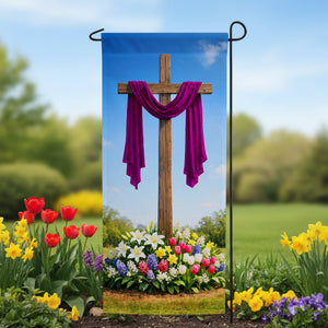 Easter Cross with Purple Sash Garden Banner