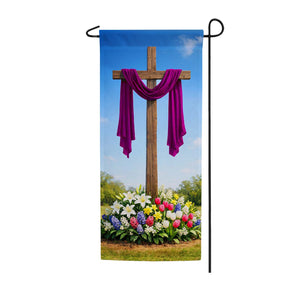 Easter Cross with Purple Sash Garden Banner