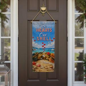 Two Hearts One Shell Sea Turtles Double Sided Garden Banner Flag 12.5 x 28 inch