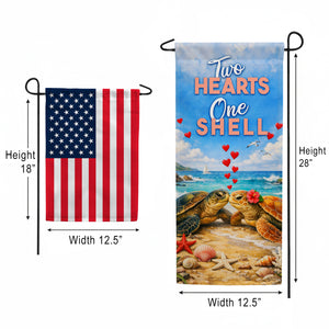 Two Hearts One Shell Sea Turtles Double Sided Garden Banner Flag 12.5 x 28 inch