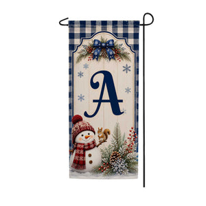 Winter Snowman Monogram Double Sided Banner Garden Flag 12.5" x 28"