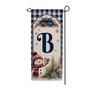 Winter Snowman Monogram Double Sided Banner Garden Flag 12.5" x 28"