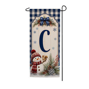 Winter Snowman Monogram Double Sided Banner Garden Flag 12.5" x 28"