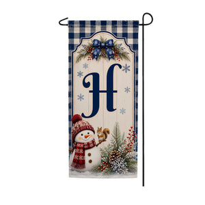 Winter Snowman Monogram Double Sided Banner Garden Flag 12.5" x 28"