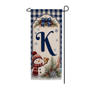 Winter Snowman Monogram Double Sided Banner Garden Flag 12.5" x 28"