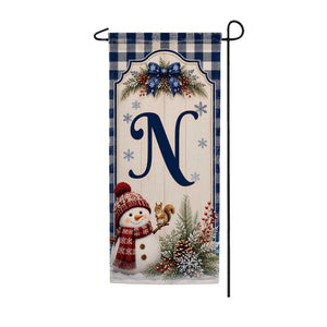 Winter Snowman Monogram Double Sided Banner Garden Flag 12.5" x 28"