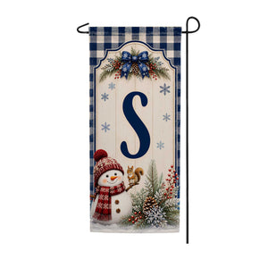 Winter Snowman Monogram Double Sided Banner Garden Flag 12.5" x 28"