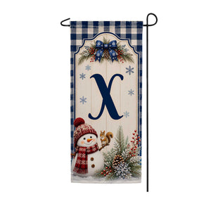 Winter Snowman Monogram Double Sided Banner Garden Flag 12.5" x 28"