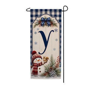 Winter Snowman Monogram Double Sided Banner Garden Flag 12.5" x 28"