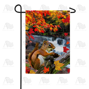 Squirrel At Waterfall Double Sided Garden Flag