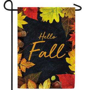 Hello Fall On Black Slate Double Sided Garden Flag