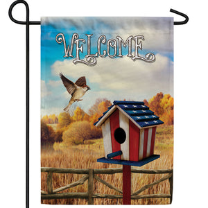 Flight To Patriotic Birdhouse Double Sided Garden Flag