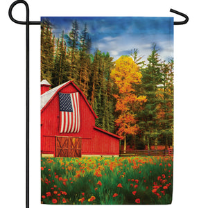 Patriotic Barn In Autumn Double Sided Garden Flag