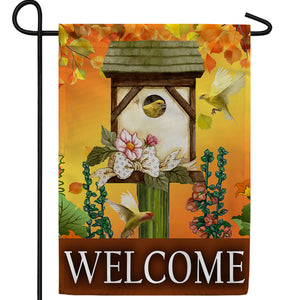 Lovely Autumn Bird House Double Sided Garden Flag