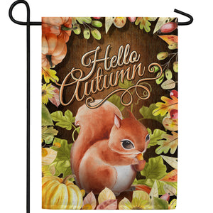 Hello Autumn Squirrel Double Sided Garden Flag