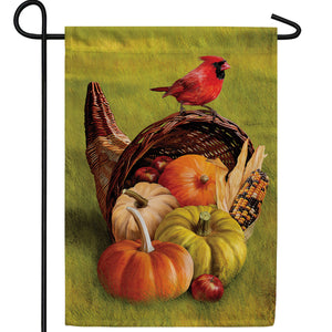 Cardinal Atop Cornucopia Double Sided Garden Flag