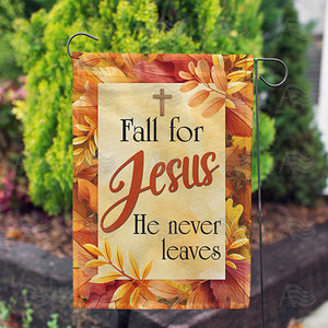 Fall For Jesus Leaf Border Double Sided Garden Flag