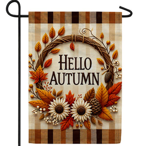 Gingham Autumn Greeting Double Sided Garden Flag