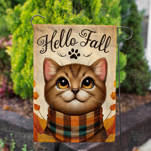 America Forever Hello Fall Cat Double Sided Garden Flag