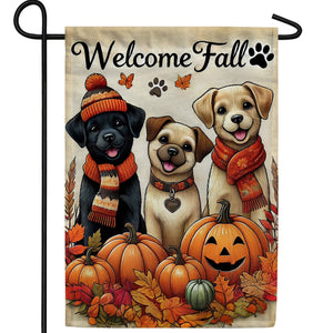 Welcome Fall Puppy Double Sided Garden Flag