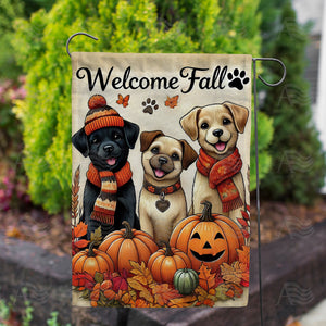 Welcome Fall Puppy Double Sided Garden Flag