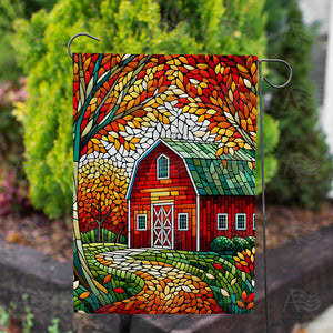 Autumn Barn Mosaic Double Sided Garden Flag