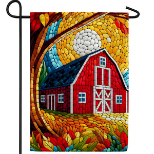 Fall Barn Mosaic Double Sided Garden Flag
