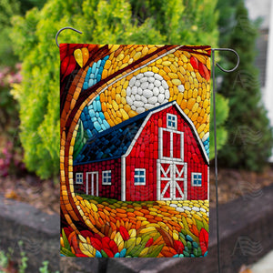 Fall Barn Mosaic Double Sided Garden Flag