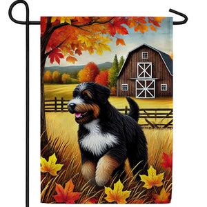 Autumn Dog and Barn Double Sided Garden Flag