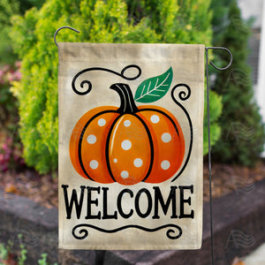 Welcome Polka Dot Pumpkin Double Sided Garden Flag