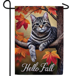 Hello Fall Tabby Cat Double Sided Garden Flag