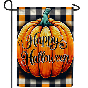 Happy Halloween Pumpkin Plaid Double Sided Garden Flag