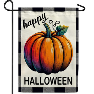 Buffalo Plaid Halloween Pumpkin Double Sided Garden Flag
