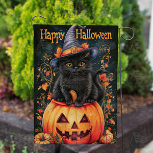 Happy Halloween Black Cat Double Sided Garden Flag