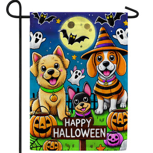Happy Halloween Dogs Double Sided Garden Flag