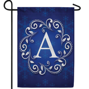 Royal Blue Winter Monogram Double Sided Garden Flag