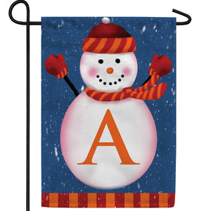 Cheerful Snowman Monogram Double Sided Garden Flag