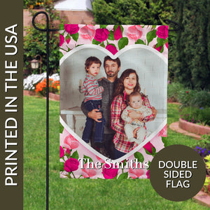 Personalized Pink Roses Garden Flag
