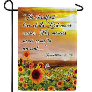 His Love Never Ceases Double Sided Garden Flag