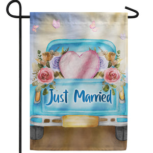 Just Married Pickup Truck Double Sided Garden Flag
