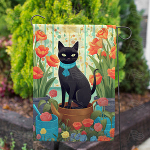 Poised Black Cat Double Sided Garden Flag